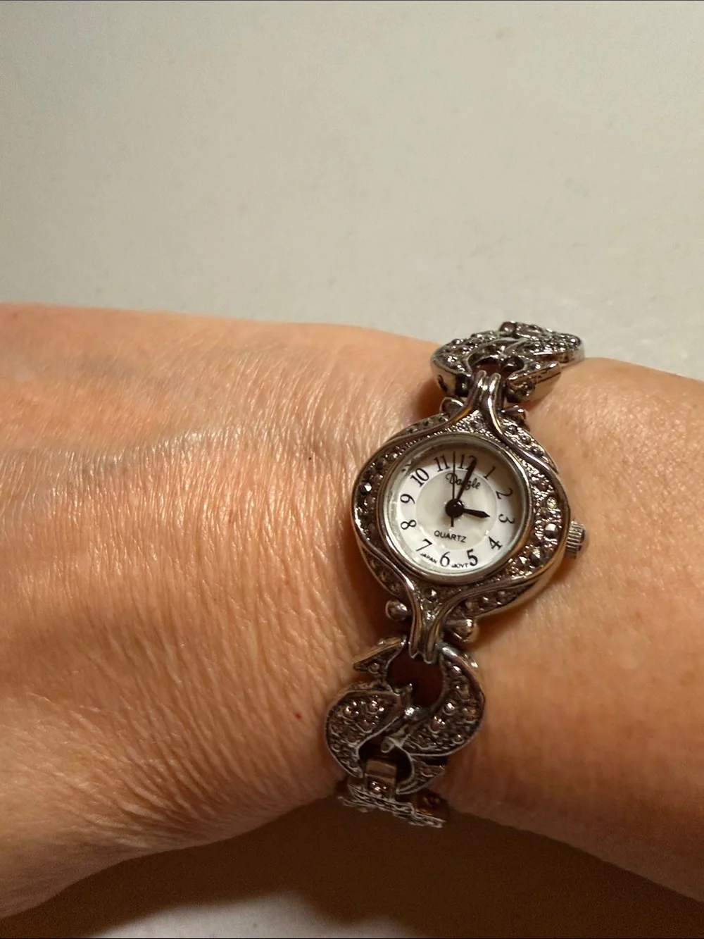 Vintage Silver-Tone Marcasite Link Bracelet Watch - Women's